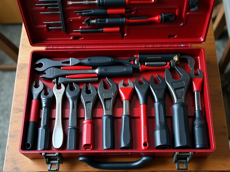 A neatly arranged toolkit with rubber fillers in tubes, grinding discs, brushes, and safety goggles on a stainless steel workbench. Soft natural light from a nearby window highlights the textures of the tools, conveying readiness for a reconditioning project.
