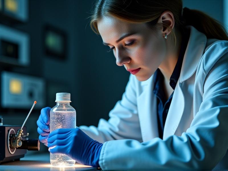 A technician’s gloved hands using a cotton swab dipped in alcohol to clean a tube socket’s contacts. Focus is on the circular motion, with shallow depth of field blurring the amplifier’s background.