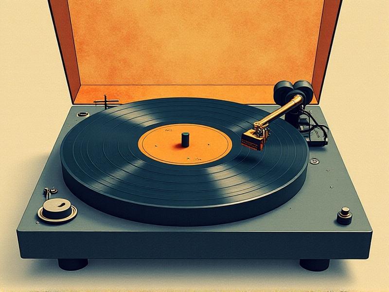 An illustrative cross-sectional view of a vinyl record and tonearm, with light rays highlighting angular alignment in a retro-inspired scientific drawing style.