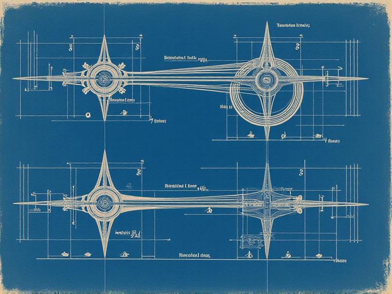 A technical illustration comparing S-shaped and straight tonearm designs, overlaid with alignment grid lines and measurement callouts. Rendered in 1970s blueprint style with cyan and white lines on dark paper. Annotations in period-appropriate typography explain pivot points and tracking error angles.
