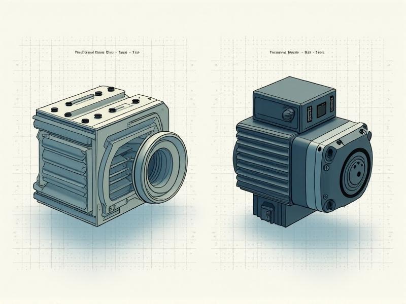 An exploded technical diagram comparing belt drive and direct drive components. The belt drive section shows layered rubber belts, grooved pulleys, and a tensioning mechanism, while the direct drive depicts a brushless motor with copper windings and a heat sink. Vector illustration with muted colors, annotations, and a grid background.