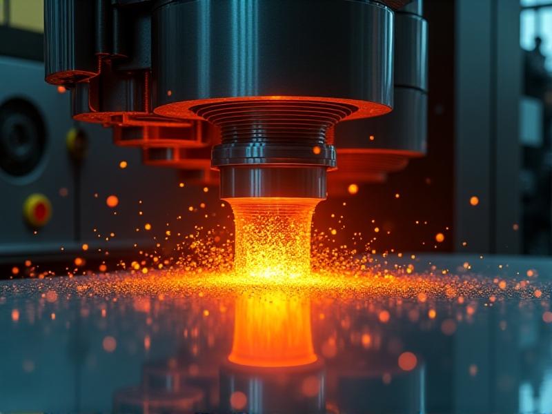 A CNC grinding machine with a glowing orange workpiece, showering sparks onto a coolant-flooded bed. The machine’s digital interface displays a 3D model of the capstan roller, with real-time surface finish metrics overlaying the screen.