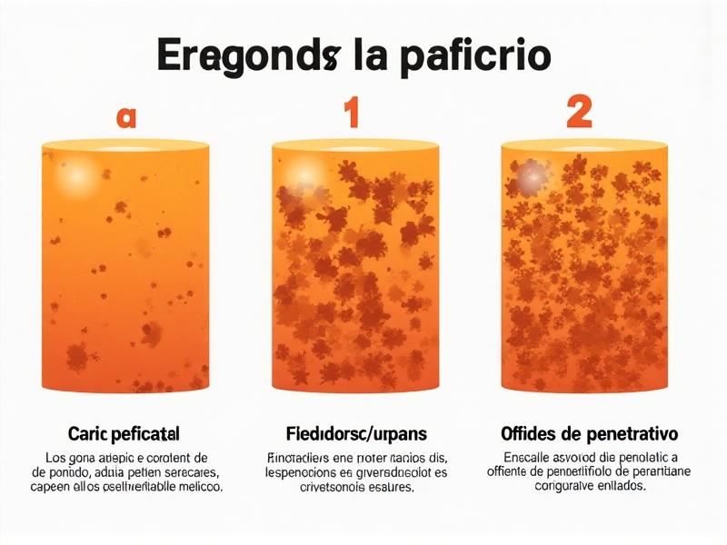 A detailed infographic comparing three rust stages: surface rust (smooth, reddish patches), scale rust (thick, flaking layers), and penetrative rust (holes and jagged edges). The diagram uses muted oranges and browns against a white background, with annotations explaining each type’s characteristics.