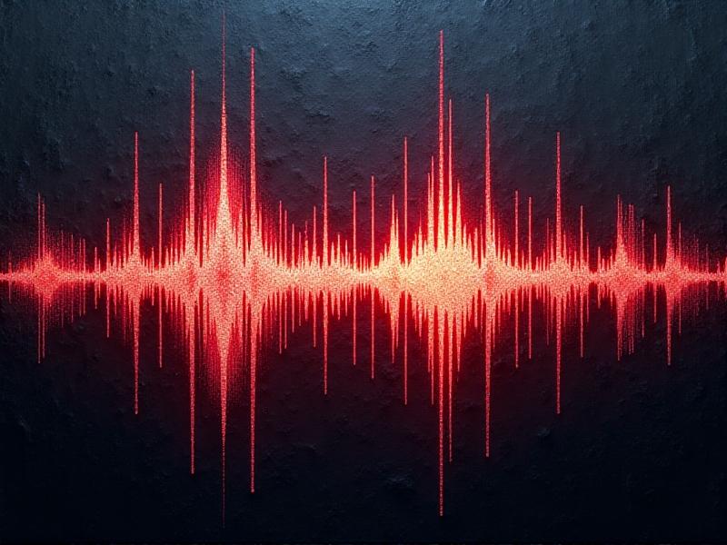 An audio waveform visualization with erratic spikes and drops, symbolizing distortion caused by poor tube socket connections. The background features a dark, textured surface with red and orange highlights conveying urgency.