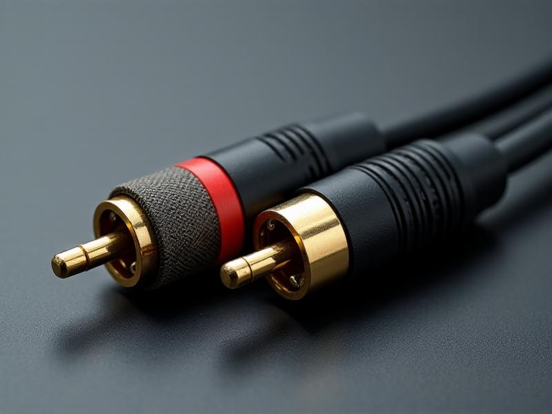 Side-by-side comparison of a vintage cloth-wrapped RCA cable with tarnished brass connectors and a modern high-shielded cable with gold-plated connectors and black braided sleeves, laid on a neutral gray background.